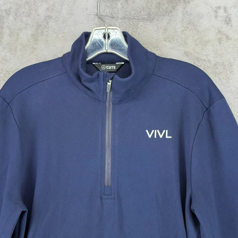 CUTS Pullover Men M MK10341N Navy Blue Quarter-Zip VIVL Logo EUC